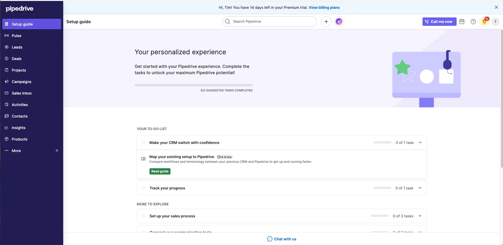 Het dashboard van Pipedrive